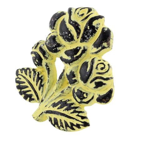 Yellow Rose With Branch Distressed Iron Dresser Knob